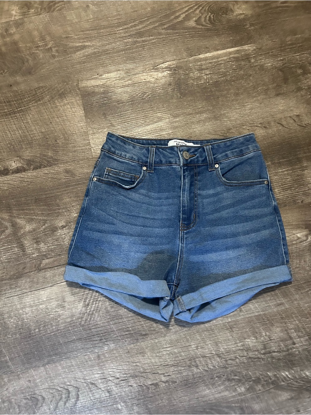 refuge Mid-Rise Blue Rolled-Hem Denim Shorts